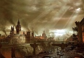 Лондон, биг бен, апокалипсис, катастрофа, здания, город