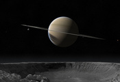 кратер, Saturn, звезды, спутники, кольца
