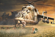 mi-24, арт, урожай, Вертолет, злаки, косилка, поле