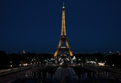 город, эйфелева башня, ночь, франция, огни, Париж