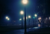 night, огни, Город, foggy, ночь, туман
