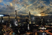 Futuristic city 4, scott richard, planet, rich35211, sci-fi, ships, towers