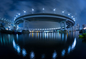 мост, Город, ночь, огни, япония