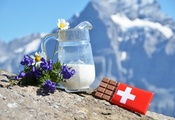 альпы, шоколад, ромашки, швейцарский, Молоко, цветы