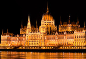 огни, столица, Венгрия, ночь, парламент, будапешт, свет