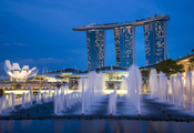 sky, lights, architecture, gardens by the bay, night, blue, Singapore, skys ...