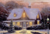 дом, снег, Новый год, праздник
