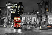 city, blur, London, лондон, black and white, bus, night, england, lights, s ...