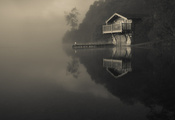 отражение, река, Природа, туман, мрак, лодочная