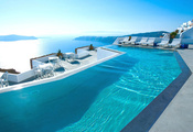бассейн, отель, Санторини, море, греция