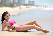 пляж, море, Jessica jane clement, бикини, модель, песок, брюнетка
