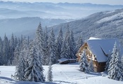 wintertale, горы, домик, снег