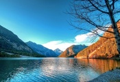 пейзаж, озеро, горы, вид, синева