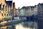дома, здания, город, вода, отражение, бельгия, Гент