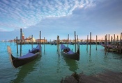 море, бухта, лодки, здания, Венеция, Италия, утро