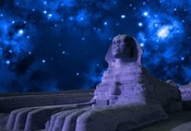 сфинкс, ночь, небосвод, звезды, туманности, Египет