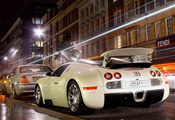 Bugatti, город, veyron, выдержка, огни, ночь