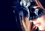 девушка, маска, карнавал, темный фон