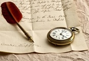 перо, бумага, письмо, часы