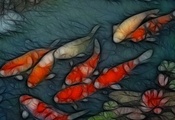 природа, Япония, японские рыбки, рыбки, карпы, кои, обои, фон, вода, пруд
