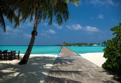 океан, пляж, Мальдивы, лето, песок, пальмы