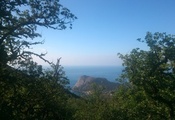 Крым, природа, лето, вид, гора, растительность, деревья, море, горизонт, ут ...