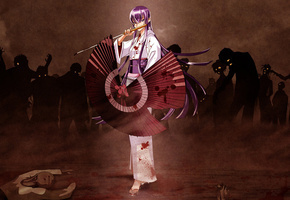 кимоно, Busujima saeko, зомби, highschool of the dead