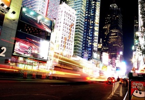 Нью-йорк, ночь, рекламы, манхеттен