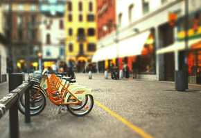 размытый фон, tilt-shift, blur, велосипед, стоянка велосипедов, улица, Город