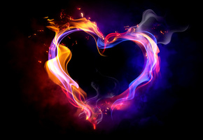 Сердце, дым, огонь, разноцветный