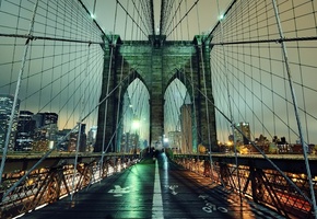 night, Brooklyn bridge, ����, new york city, nyc, ���-����, ����