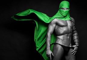 парень, фигура, платок, атлет, Brawny male, зелёный, green veil
