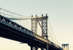 usa, new york city, moonrise, nyc, нью-йорк, Manhattan bridge