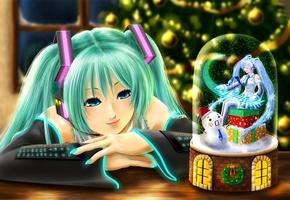 новый год, Hatsune miku, девушка, елка, vocaloid, ель, сувенир