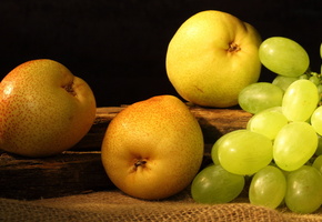 виноград, pears, Груши, grapes, желтые, фрукты, fruit