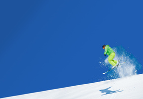 снег, Лыжи, прыжок, небо, лыжник, горы, спорт