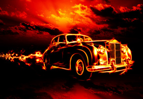 red sky, flame, city, horror, clouds, car, ghost rider, hell, creepy, smoke, classic, Fire