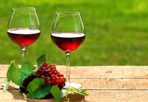 Вино, листья, wine, виноград, красное, бокалы