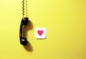 бумажка, сердце, телефонная трубка, Стена