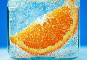 Стакан, лед, макро, апельсин