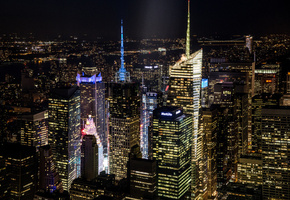 небоскребы, nyc, нью-йорк, сша, город, ночь, New york city, usa