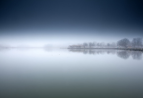 туман, озеро, берег, Утро