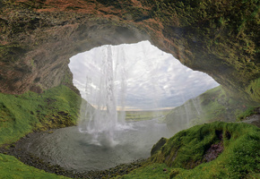 пещера, исландия, водопад, Seljalandsfoss