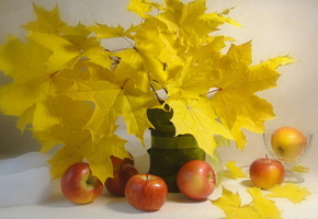 макро, обои, листья, лист, фотообои, природа, экология, осень, яблоки, натюрморт