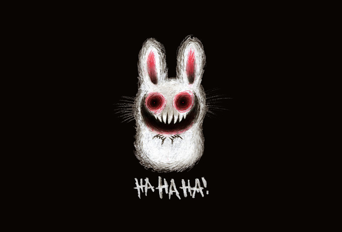 рисунок, смех, Заяц, зубы, зловещий заяц