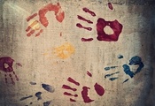 краска, отпечатки, пальцы, colours, рука, отпечаток, Стена