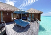 пейзаж, дом, мальдивы, лето, лежаки, Maldives, шезлонги