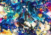 Hatsune miku, краски, аниме, синие волосы, вокалоид