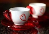 White cups, spoon, красное, сердце, red heart, чашка, белая, ложка