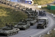 колонна танков, война, грузовики, кавказ, Танки, т-72